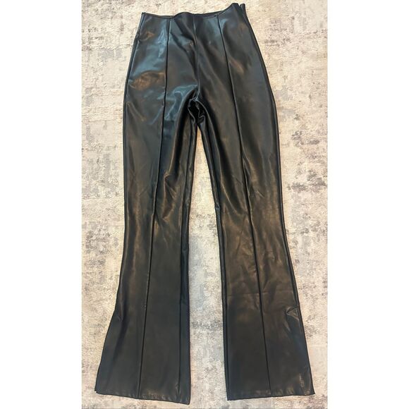 Abercrombie & Fitch Curve Love Vegan Leather Split-Hem Flare Pants Small Long NW - Picture 2 of 9